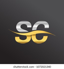 initial letter logo SC company name gold and silver color swoosh design. vector logotype for business and company identity.