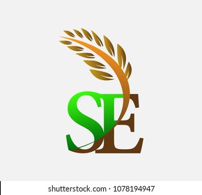 initial letter logo SE, Agriculture wheat Logo Template vector icon design colored green and brown.