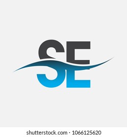 Initial letter logo SE company name blue and black color swoosh design. vector logotype for business and company identity.