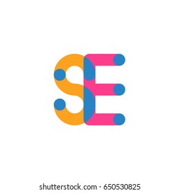 Initial letter logo SE overlapping round line, yellow blue magenta