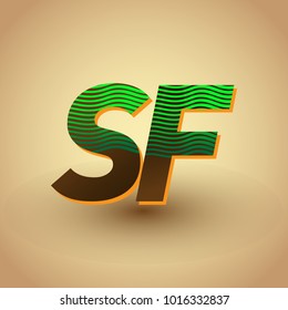 initial letter logo SF colored green and brown with striped composition, Vector logo design template elements for your business or company identity