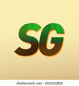 initial letter logo SG colored green and brown with striped composition, Vector logo design template elements for your business or company identity