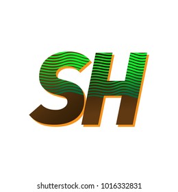 initial letter logo SH colored green and brown with striped composition, Vector logo design template elements for your business or company identity