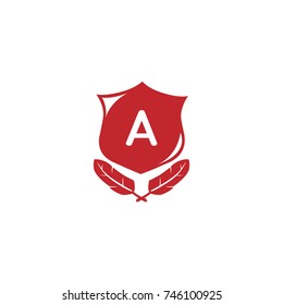 Initial letter a logo with shield shape and feather icon