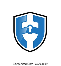 Initial letter logo shield vector blue black