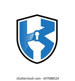 Initial letter logo shield vector blue black