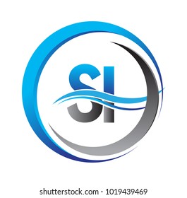 initial letter logo SI company name blue and grey color on circle and swoosh design. vector logotype for business and company identity.