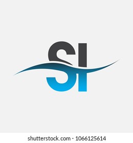 Initial letter logo SI company name blue and black color swoosh design. vector logotype for business and company identity.