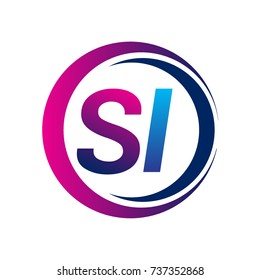 initial letter logo SI company name blue and magenta color on circle and swoosh design. vector logotype for business and company identity.