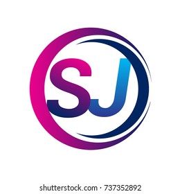 initial letter logo SJ company name blue and magenta color on circle and swoosh design. vector logotype for business and company identity.