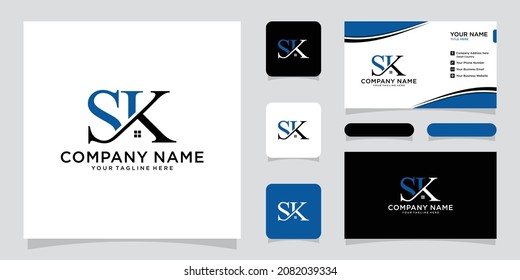 Initial letter logo SK company name with business card design