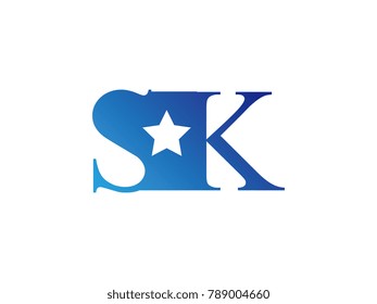 Initial letter logo SK uppercase blue template with star