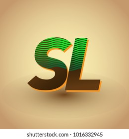 initial letter logo SL colored green and brown with striped composition, Vector logo design template elements for your business or company identity