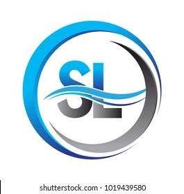 initial letter logo SL company name blue and grey color on circle and swoosh design. vector logotype for business and company identity.