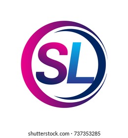 initial letter logo SL company name blue and magenta color on circle and swoosh design. vector logotype for business and company identity.