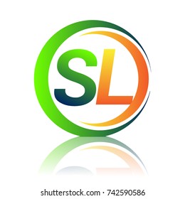 initial letter logo SL company name green and orange color on circle and swoosh design. vector logotype for business and company identity.