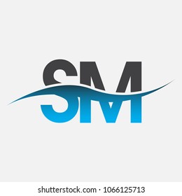 Initial letter logo SM company name blue and black color swoosh design. vector logotype for business and company identity.