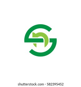 initial letter logo sn, ns, n inside s rounded lowercase green flat
