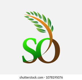 initial letter logo SO, Agriculture wheat Logo Template vector icon design colored green and brown.