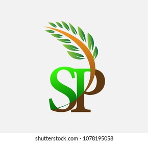 initial letter logo SP, Agriculture wheat Logo Template vector icon design colored green and brown.
