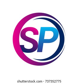 initial letter logo SP company name blue and magenta color on circle and swoosh design. vector logotype for business and company identity.