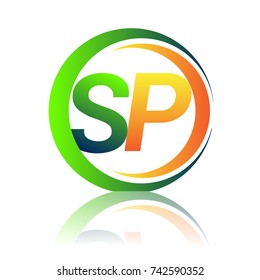 initial letter logo SP company name green and orange color on circle and swoosh design. vector logotype for business and company identity.