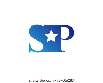 Initial letter logo SP uppercase blue template with star