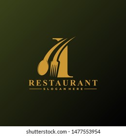 Initial Letter I Logo with Spoon And Fork for Restaurant logo Template. Editable file EPS10.