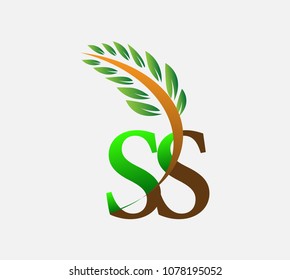 initial letter logo SS, Agriculture wheat Logo Template vector icon design colored green and brown.