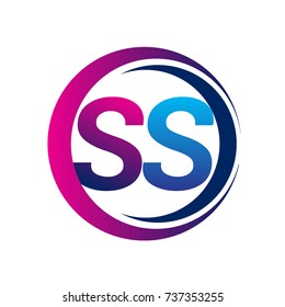 initial letter logo SS company name blue and magenta color on circle and swoosh design. vector logotype for business and company identity.