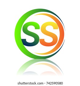 initial letter logo SS company name green and orange color on circle and swoosh design. vector logotype for business and company identity.