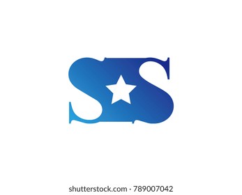 Initial letter logo SS uppercase blue template with star