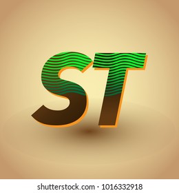 initial letter logo ST colored green and brown with striped composition, Vector logo design template elements for your business or company identity