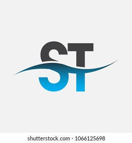 Initial letter logo ST company name blue and black color swoosh design. vector logotype for business and company identity.