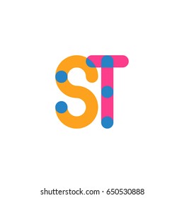Initial letter logo ST overlapping round line, yellow blue magenta