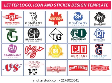Initial letter logo, sticker and icon design template