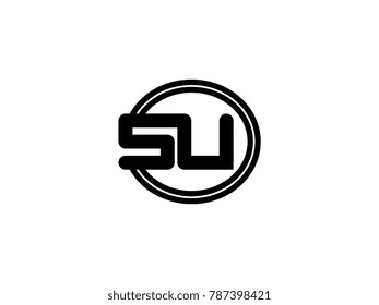 Initial letter logo su lowercase in a black oval circle