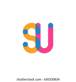 Initial letter logo SU overlapping round line, yellow blue magenta