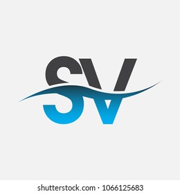 Initial letter logo SV company name blue and black color swoosh design. vector logotype for business and company identity.