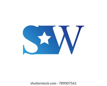 Initial letter logo SW uppercase blue template with star