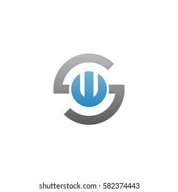 initial letter logo sw, ws, w inside s rounded lowercase blue gray