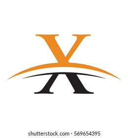 initial letter logo with swoosh black orange