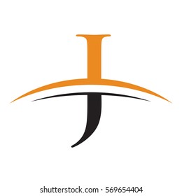 initial letter logo with swoosh black orange