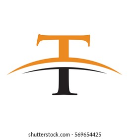 initial letter logo with swoosh black orange