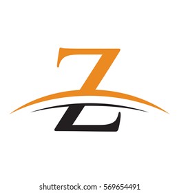 initial letter logo with swoosh black orange
