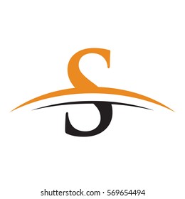 initial letter logo with swoosh black orange