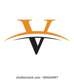 initial letter logo with swoosh black orange