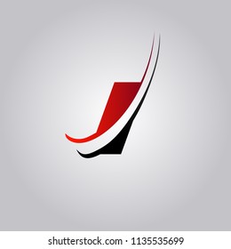 initial I Letter logo with swoosh colored red and black