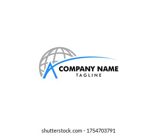 Letra inicial logotipo A con plantilla de ilustración vectorial de swoosh y globo terrestre