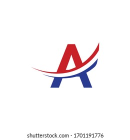 initial letter a logo swoosh red and blue color